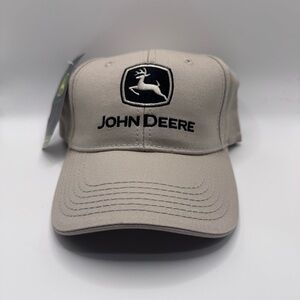 John Deere Tan Hat W/Black and Gray Logo, Strapback, NWT